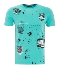 türkises bedrucktes T-Shirt mit einem Rundhalsausschnitt von DANIEL DAAF