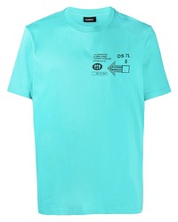 türkises bedrucktes T-Shirt mit einem Rundhalsausschnitt von Diesel