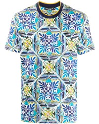 türkises bedrucktes T-Shirt mit einem Rundhalsausschnitt von Dolce & Gabbana