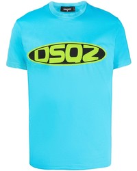 türkises bedrucktes T-Shirt mit einem Rundhalsausschnitt von DSQUARED2