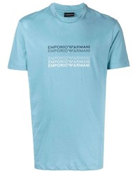 türkises bedrucktes T-Shirt mit einem Rundhalsausschnitt von Emporio Armani