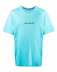 türkises bedrucktes T-Shirt mit einem Rundhalsausschnitt von F.A.M.T.