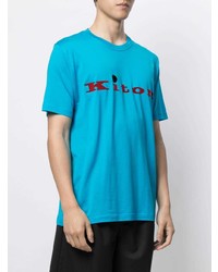 türkises bedrucktes T-Shirt mit einem Rundhalsausschnitt von Kiton