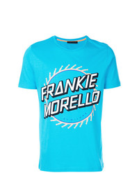 türkises bedrucktes T-Shirt mit einem Rundhalsausschnitt von Frankie Morello