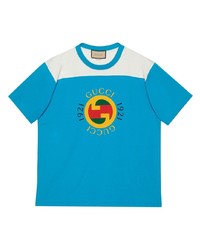 türkises bedrucktes T-Shirt mit einem Rundhalsausschnitt von Gucci
