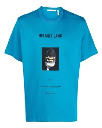 türkises bedrucktes T-Shirt mit einem Rundhalsausschnitt von Helmut Lang