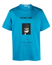 türkises bedrucktes T-Shirt mit einem Rundhalsausschnitt von Helmut Lang