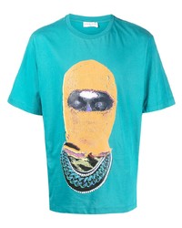 türkises bedrucktes T-Shirt mit einem Rundhalsausschnitt von Ih Nom Uh Nit