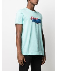 türkises bedrucktes T-Shirt mit einem Rundhalsausschnitt von Diesel