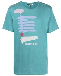 türkises bedrucktes T-Shirt mit einem Rundhalsausschnitt von Isabel Marant