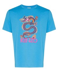 türkises bedrucktes T-Shirt mit einem Rundhalsausschnitt von Kenzo
