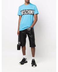 türkises bedrucktes T-Shirt mit einem Rundhalsausschnitt von Moschino