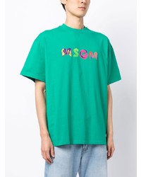 türkises bedrucktes T-Shirt mit einem Rundhalsausschnitt von MSGM