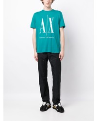 türkises bedrucktes T-Shirt mit einem Rundhalsausschnitt von Armani Exchange