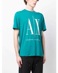 türkises bedrucktes T-Shirt mit einem Rundhalsausschnitt von Armani Exchange