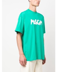 türkises bedrucktes T-Shirt mit einem Rundhalsausschnitt von MSGM