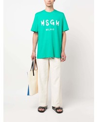 türkises bedrucktes T-Shirt mit einem Rundhalsausschnitt von MSGM