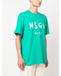 türkises bedrucktes T-Shirt mit einem Rundhalsausschnitt von MSGM