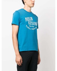 türkises bedrucktes T-Shirt mit einem Rundhalsausschnitt von MAISON KITSUNÉ