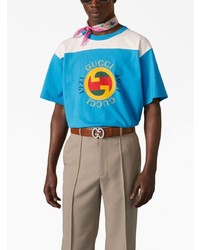 türkises bedrucktes T-Shirt mit einem Rundhalsausschnitt von Gucci