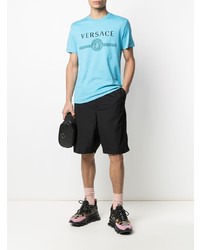 türkises bedrucktes T-Shirt mit einem Rundhalsausschnitt von Versace