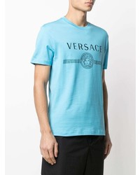 türkises bedrucktes T-Shirt mit einem Rundhalsausschnitt von Versace