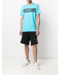 türkises bedrucktes T-Shirt mit einem Rundhalsausschnitt von Moschino