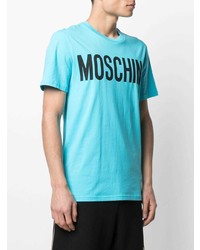 türkises bedrucktes T-Shirt mit einem Rundhalsausschnitt von Moschino