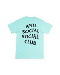 türkises bedrucktes T-Shirt mit einem Rundhalsausschnitt von Anti Social Social Club