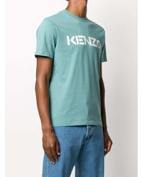 türkises bedrucktes T-Shirt mit einem Rundhalsausschnitt von Kenzo