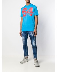 türkises bedrucktes T-Shirt mit einem Rundhalsausschnitt von DSQUARED2