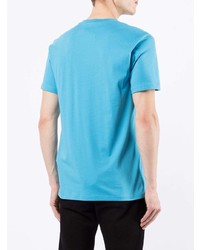 türkises bedrucktes T-Shirt mit einem Rundhalsausschnitt von Moschino