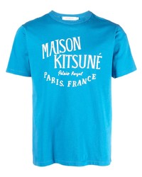 türkises bedrucktes T-Shirt mit einem Rundhalsausschnitt von MAISON KITSUNÉ