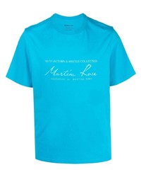 türkises bedrucktes T-Shirt mit einem Rundhalsausschnitt von Martine Rose