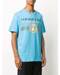 türkises bedrucktes T-Shirt mit einem Rundhalsausschnitt von Versace