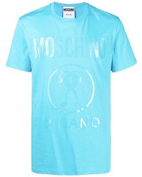 türkises bedrucktes T-Shirt mit einem Rundhalsausschnitt von Moschino