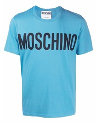 türkises bedrucktes T-Shirt mit einem Rundhalsausschnitt von Moschino