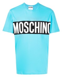 türkises bedrucktes T-Shirt mit einem Rundhalsausschnitt von Moschino