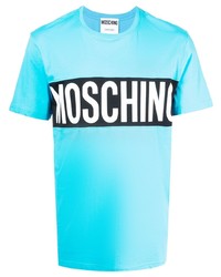 türkises bedrucktes T-Shirt mit einem Rundhalsausschnitt von Moschino