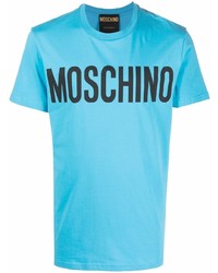 türkises bedrucktes T-Shirt mit einem Rundhalsausschnitt von Moschino