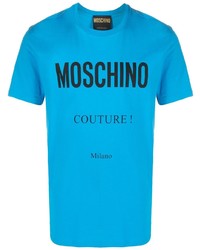 türkises bedrucktes T-Shirt mit einem Rundhalsausschnitt von Moschino