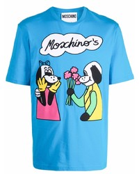 türkises bedrucktes T-Shirt mit einem Rundhalsausschnitt von Moschino