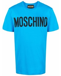 türkises bedrucktes T-Shirt mit einem Rundhalsausschnitt von Moschino