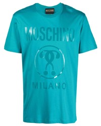 türkises bedrucktes T-Shirt mit einem Rundhalsausschnitt von Moschino