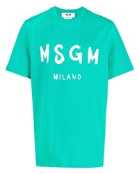 türkises bedrucktes T-Shirt mit einem Rundhalsausschnitt von MSGM