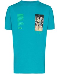 türkises bedrucktes T-Shirt mit einem Rundhalsausschnitt von Off-White