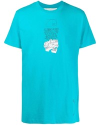 türkises bedrucktes T-Shirt mit einem Rundhalsausschnitt von Off-White