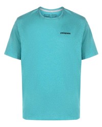 türkises bedrucktes T-Shirt mit einem Rundhalsausschnitt von Patagonia