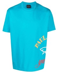 türkises bedrucktes T-Shirt mit einem Rundhalsausschnitt von Paul & Shark