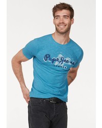 türkises bedrucktes T-Shirt mit einem Rundhalsausschnitt von Pepe Jeans